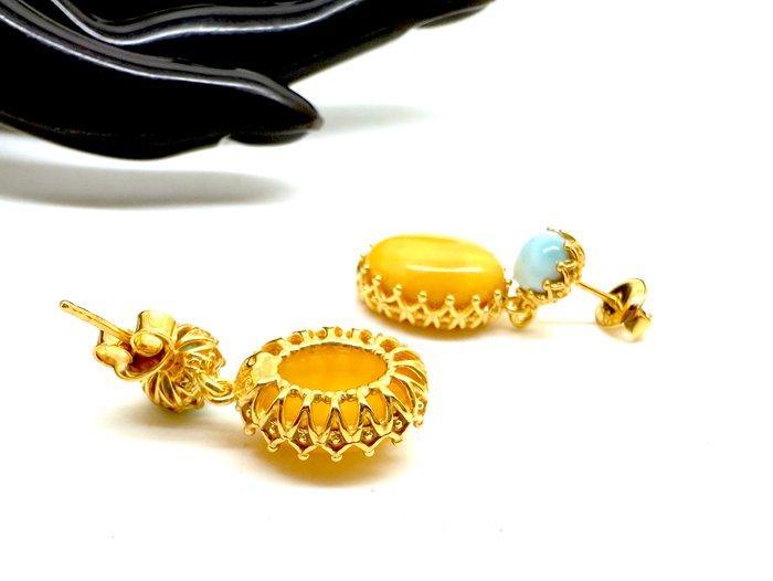 Boucles doreilles en ambre baltique véritable, Larimar, en, Antiek en Kunst, Curiosa en Brocante