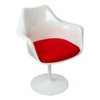 Tulip Armchair met rood kussen, volledig draaibaar, Huis en Inrichting, Stoelen, Wit, Nieuw, Ophalen of Verzenden, Vijf, Zes of meer stoelen