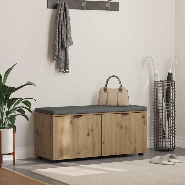 vidaXL Hallenbank met kussen met plank Artisan Eik 100 x 38, Huis en Inrichting, Overige Huis en Inrichting, Nieuw, Verzenden