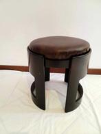 Poef - Hout, Leder - Vintage poef