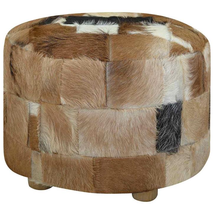 vidaXL Poef rond 50x50x45 cm geitenleer, Maison & Meubles, Canapés | Repose-pieds & Poufs, Envoi