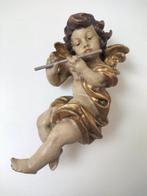 Sculpture, Farbiger Engel mit Querflöte - Schutzengel -