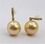 Oorbellen - 14 karaat Geel goud - 0.08ct. tw. - 12x13mm, Handtassen en Accessoires, Oorbellen, Nieuw