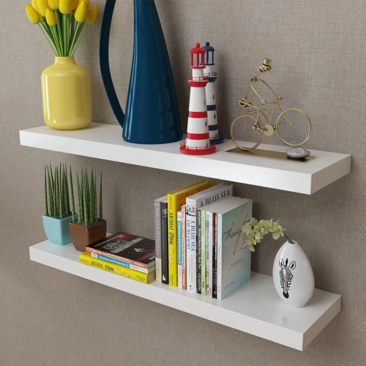 vidaXL Wandplanken MDF zwevend voor boeken/dvd wit 2 st, Maison & Meubles, Armoires | Armoires murales, Envoi