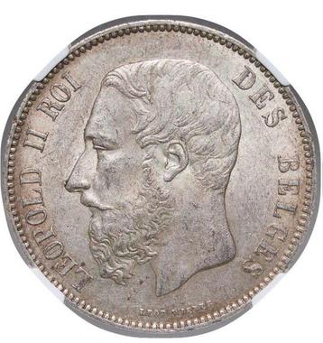 Belgique. Léopold II. 5 Francs 1873 - NGC MS62 (Position A)