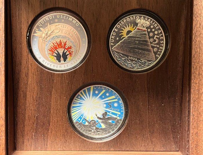 Italië. 5 Euro 2021/2023 Dante Alighieri (3 monete), Postzegels en Munten, Munten | Europa | Euromunten