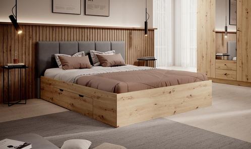 Tweepersoonsbed - Eiken - 160x200 cm Met 2 lades, Huis en Inrichting, Slaapkamer | Bedden, Nieuw, 160 cm, Verzenden