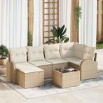 vidaXL Tuinbank Set met kussen 7 pcs Beige Poly rattan, Verzenden, Nieuw