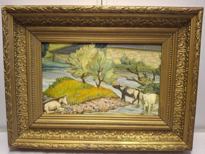 Belgische school (XX) - Wadende koeien, Antiquités & Art, Art | Peinture | Classique