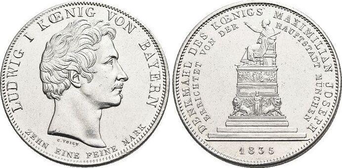 Geschichtstaler, daalder 1835 Bayern Ludwig I 1825-1848, Postzegels en Munten, Munten | Europa | Niet-Euromunten, België, Verzenden