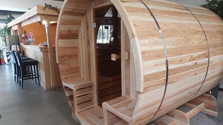 Barrelsauna panorama view,  ceder, snel leverbaar, Sport en Fitness, Sauna, Fins of Traditioneel, Complete sauna, Nieuw