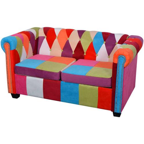 vidaXL Tweezitsbank Chesterfield-stijl stof meerkleurig, Huis en Inrichting, Zetels | Zetels, Nieuw, Verzenden
