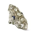 Bague Platine, Bague Art Déco exclusive en platine avec, Nieuw