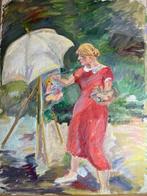 Dänische Schule (XX) - Selbstbildnis der Malerin im roten