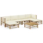 vidaXL 7-delige Loungeset met crèmewitte kussens bamboe, Tuin en Terras, Verzenden, Nieuw, Loungeset
