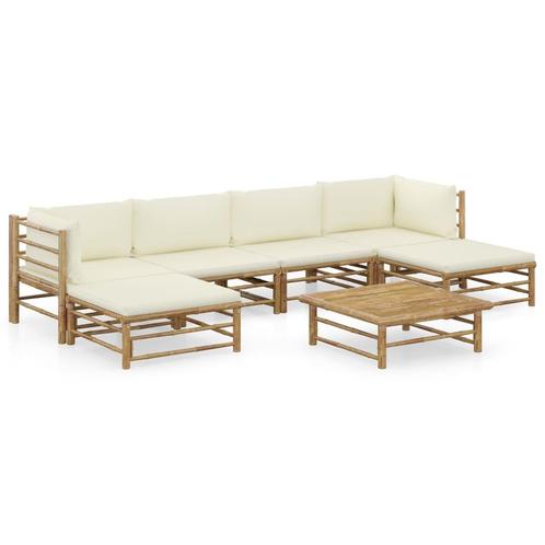 vidaXL 7-delige Loungeset met crèmewitte kussens bamboe, Tuin en Terras, Tuinsets en Loungesets, Loungeset, Nieuw, Verzenden