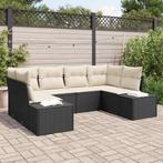 vidaXL Tuinbank Set met kussen 6 pcs Zwart en crème Poly, Tuin en Terras, Verzenden, Nieuw