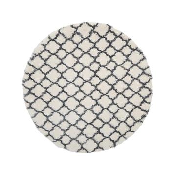 Vloerkleed rond 150 cm - wit met grijs - hoogpolig, Verzenden