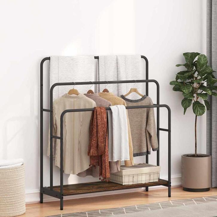 vidaXL Kledingrek met plank Rook Eiken 90 x 30 x 100,5 cm, Maison & Meubles, Accessoires pour la Maison | Portemanteaux, Envoi