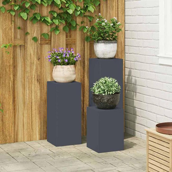 vidaXL Plantenstand 3 pcs Antraciet Staal, Tuin en Terras, Bloembakken en Plantenbakken, Nieuw, Verzenden
