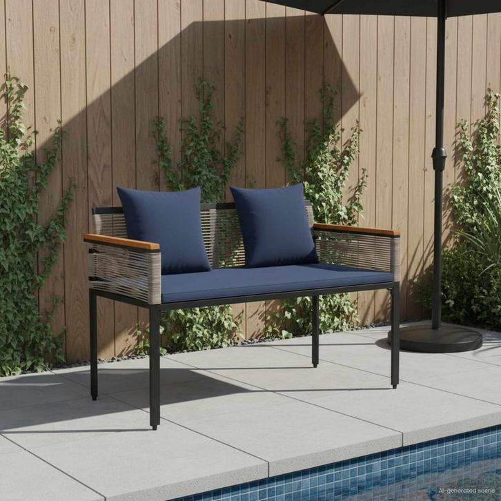 vidaXL Tuinbank Grijs en Marineblauw 117 x 54 x 74.5 cm poly, Tuin en Terras, Tuinsets en Loungesets, Nieuw, Verzenden