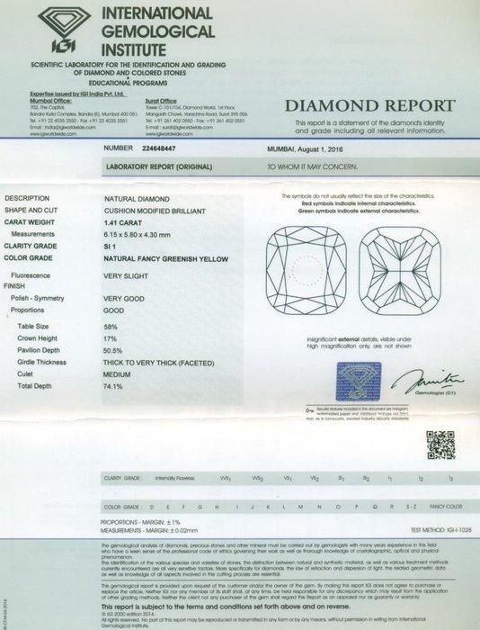 1 pcs Diamant (Natuurlijk) - 1.41 ct - Cushion - SI1 -, Handtassen en Accessoires, Edelstenen