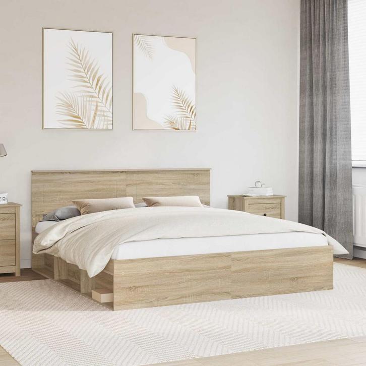 vidaXL Bedframe met hoofdeinde Sonoma 180 x 200 cm Bewerkt, Huis en Inrichting, Slaapkamer | Bedden, Nieuw, Verzenden