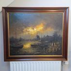 Peter Brouwer (1935-2010) - Sfeervol landschap met boten en