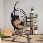 vidaXL Hangstoel met standaard rattan en staal taupe, Verzenden, Nieuw