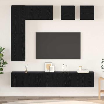 vidaXL Tv-meubelset 8 pcs Zwart eiken Bewerkt hout, Verzenden