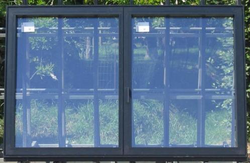aluminium raam , chassis , venster 216 x 142 zwart ral 9005, Doe-het-zelf en Bouw, Raamkozijnen en Schuifdeuren, Inclusief glas