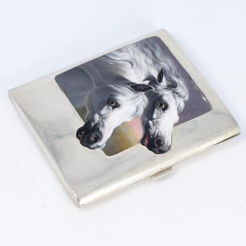 Duitsland ca. 1910 - Emaillen paardendecor - Sigarettenetui, Antiek en Kunst, Antiek | Zilver en Goud