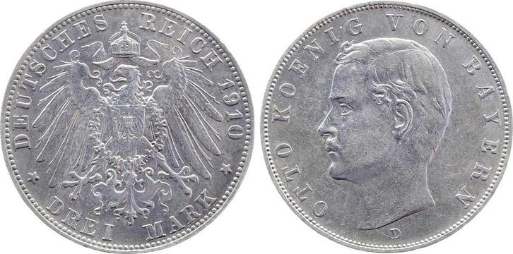 Duitsland 3 Mark Bayern Otto 1910 D J 047 vz+ Otto zilver, Postzegels en Munten, Munten | Europa | Niet-Euromunten, België, Verzenden