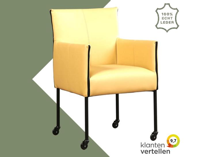 Leren eetkamerstoel More - Toledo Dessert (geel) - Poten, Maison & Meubles, Chaises, Enlèvement ou Envoi