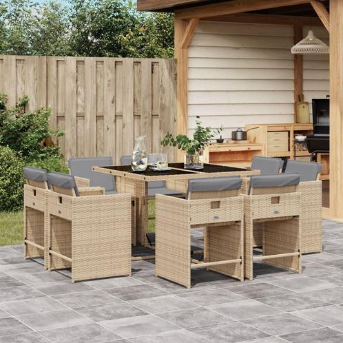vidaXL 9-delige Tuinset met kussens poly rattan gemengd, Tuin en Terras, Tuinsets en Loungesets, Tuinset, Nieuw, Verzenden