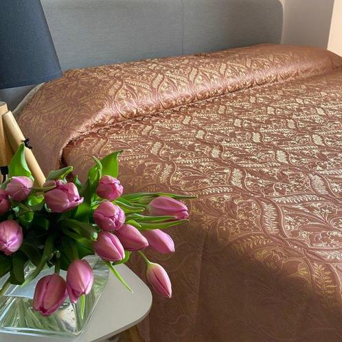 Vintage zijden dekbed, oudroze - Italië - - Textiel  - 215, Antiek en Kunst, Antiek | Tapijten, Tafelkleden en Textiel