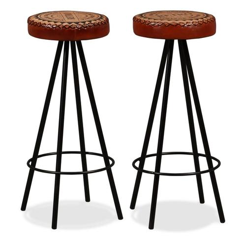 vidaXL Tabourets de bar lot de 2 cuir véritable, Maison & Meubles, Tabourets de bar, Neuf, Envoi