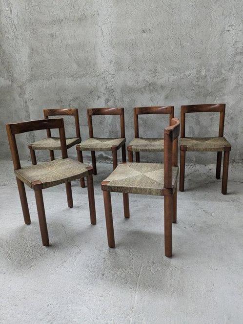 Eetkamerstoel - Hout, Touw - Set van zes stoelen, Antiek en Kunst, Kunst | Designobjecten