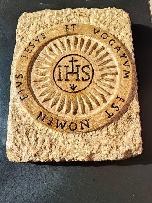 Sculpture, Stemma Araldico IHS - 25 cm - Pierre minérale, Antiek en Kunst, Antiek | Boeken en Manuscripten