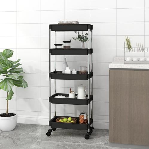 vidaXL Keukentrolley 5-laags 42x29x128 cm ijzer en ABS zwart, Huis en Inrichting, Keuken | Keukenbenodigdheden, Nieuw, Verzenden