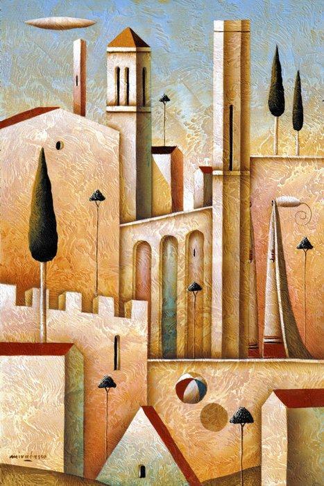 Carlo Mirabasso - Piccolo Borgo, Antiquités & Art, Art | Peinture | Moderne