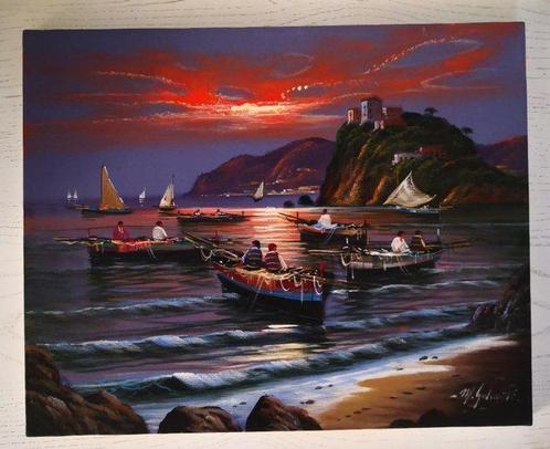 M. Galanti (XX) - Barche dei Pescatori, Antiek en Kunst, Kunst | Schilderijen | Klassiek