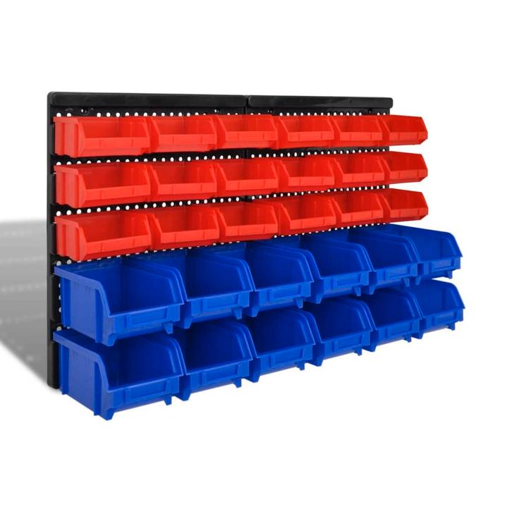 vidaXL 30-delige Opbergrek voor aan de wand blauw en rood, Doe-het-zelf en Bouw, Gereedschapskisten, Nieuw, Verzenden