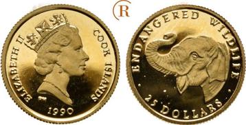 25 Dollar goud Indischer Elefant 1990 Cook Islands: beschikbaar voor biedingen
