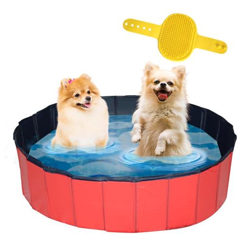 Lendo Online Hondenzwembad met borstel Ø120x30cm PVC Rood, Dieren en Toebehoren, Hondenspeelgoed, Verzenden