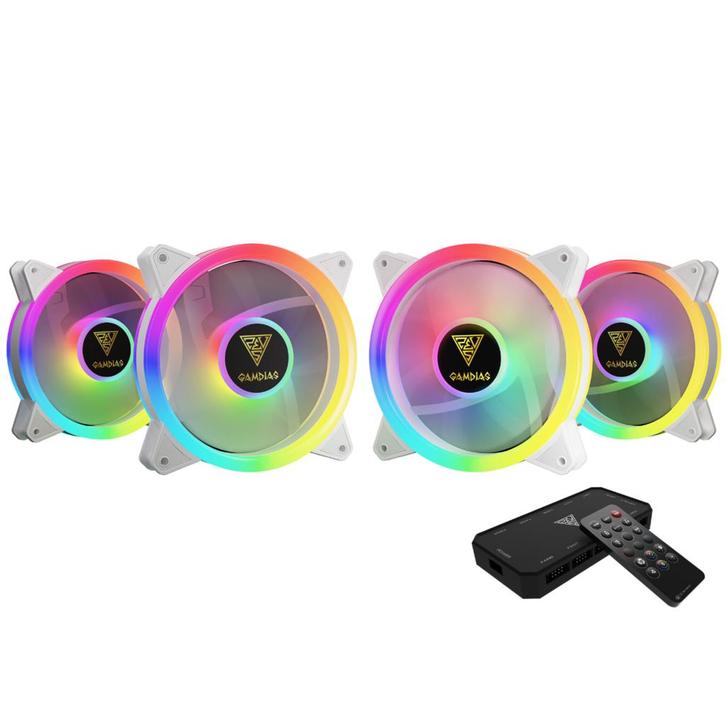 Gamdias 4x 120mm PC Ventilator Fans Wit met aRGB LED verl..., Computers en Software, Computerkoelers, Nieuw, Ophalen of Verzenden