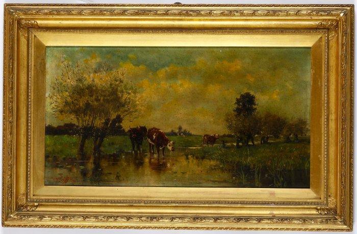 Henry Van Wyk (1833-?) - Mucche al pascolo, Antiek en Kunst, Kunst | Schilderijen | Klassiek