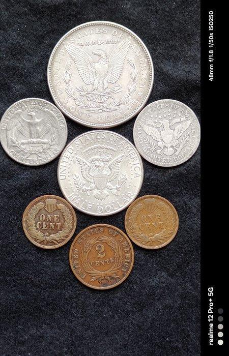États-Unis. Lot of 7 coins, 1869/1964 (Sans Prix de Réserve), Postzegels en Munten, Munten | Europa | Niet-Euromunten