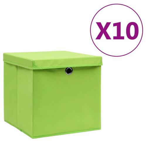 vidaXL Opbergboxen met deksel 10 st 28x28x28 cm groen, Doe-het-zelf en Bouw, Kratten en Dozen, Nieuw, Verzenden