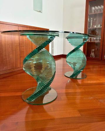 Tafel - Glas - Dubbele basis met Spirale beschikbaar voor biedingen